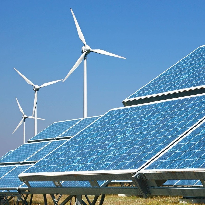 Solar panels and wind turbines