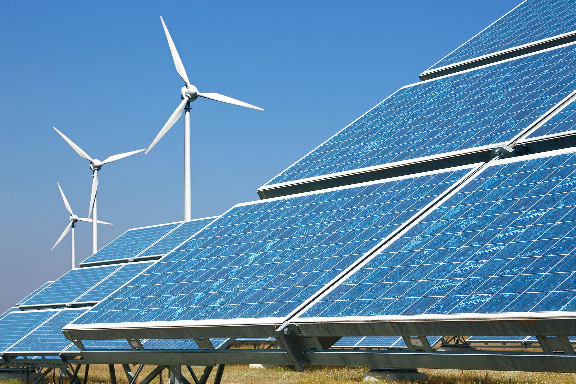 Solar panels and wind turbines