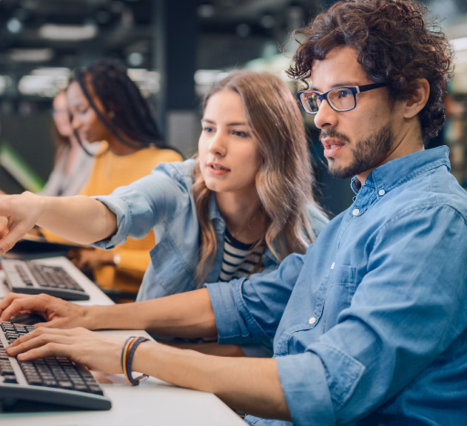 Young employees looking at a computer