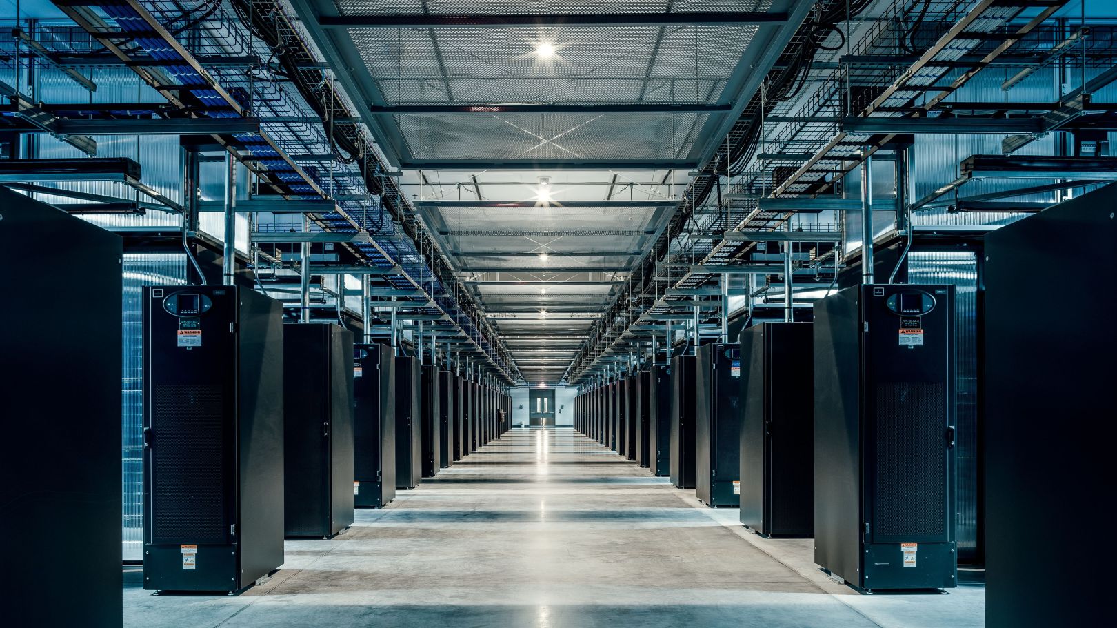 Row of hardware at a data center