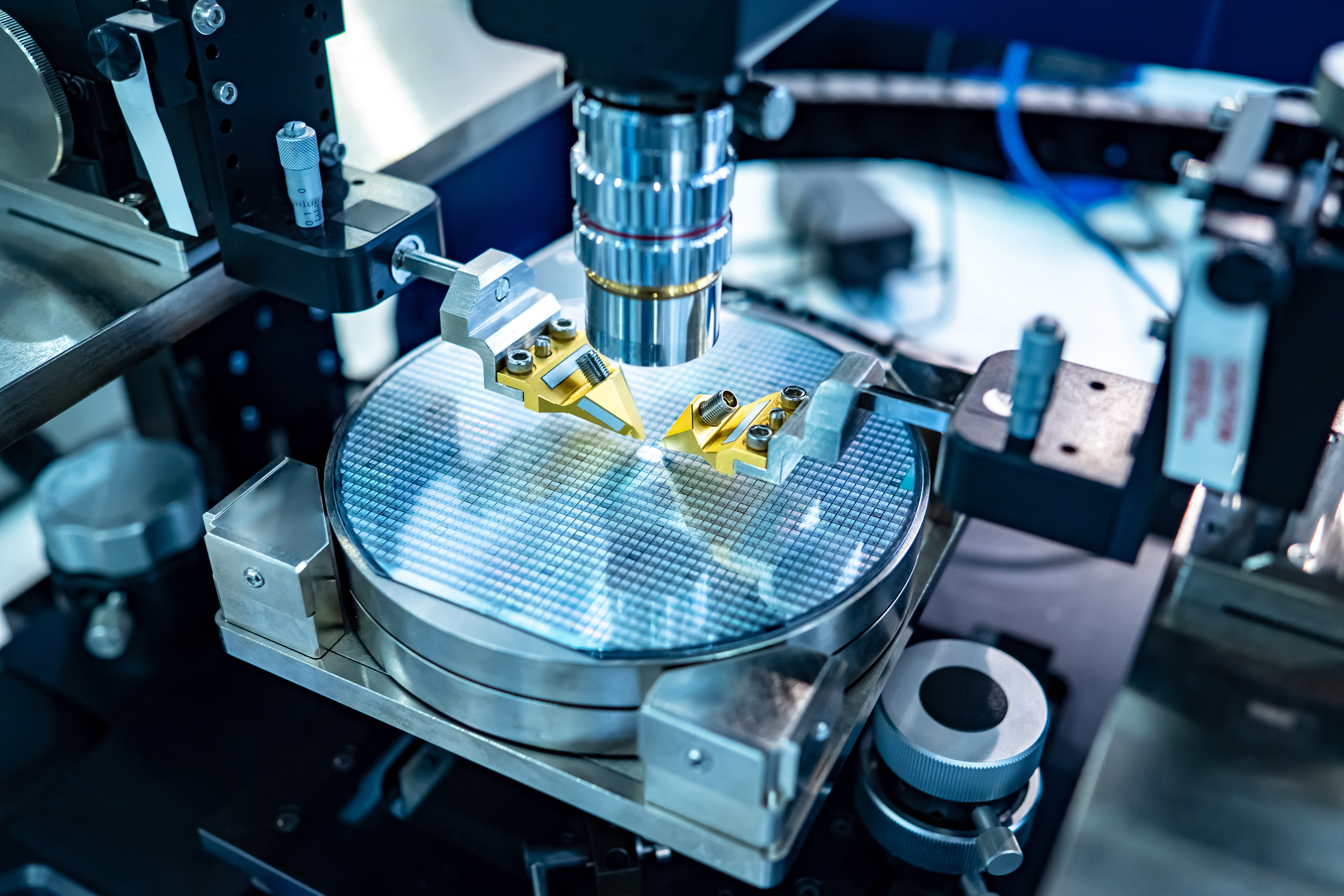 Testing of material under a microscope in a lab